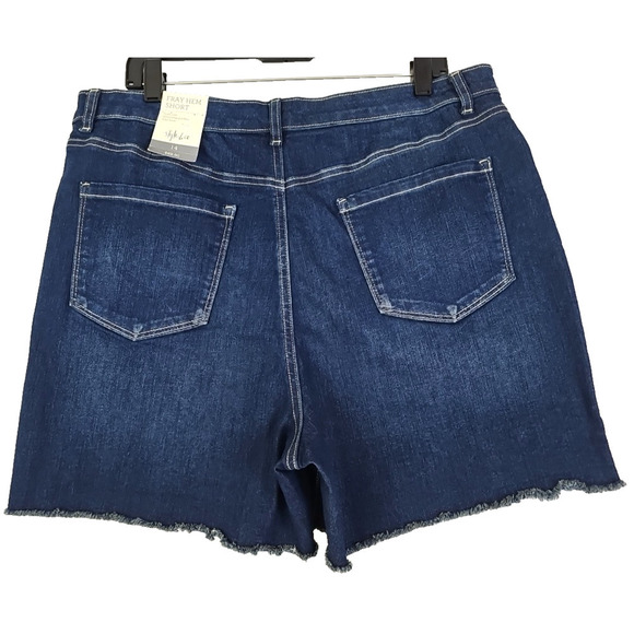 Style & Co ~Woman Size 14~ Blue Denim Fray Hem High Rise Shorts Stretch NWT. - Picture 11 of 14